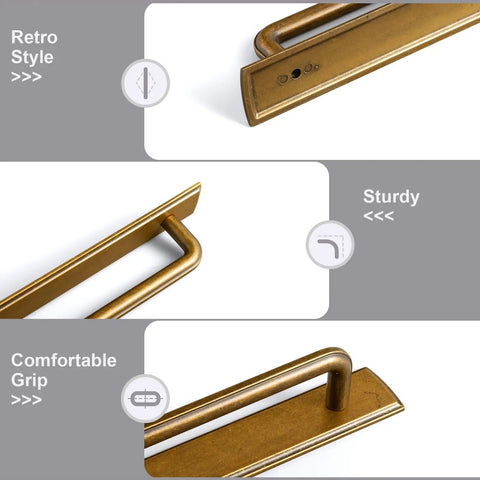 Two Pack Antique Brass Cabinet Pulls With Backplate Solid Zinc Alloy 7.56 Inch Center To Center Vintage Kitchen Cupboard Handles