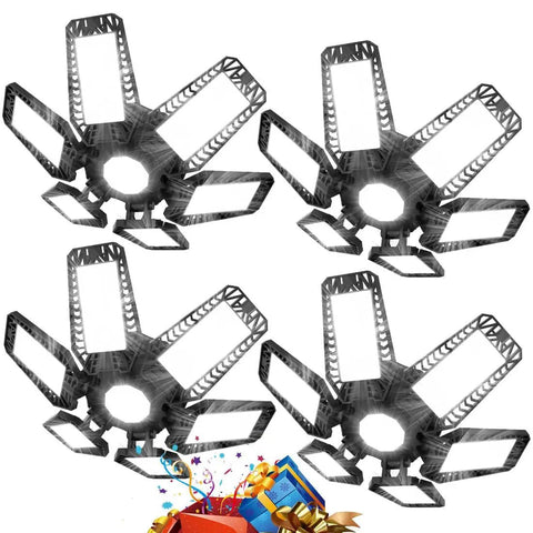 Crazy Bright 200W LED Garage Lights 4 Pack With 6 Panel Design 20000LM Ceiling Shop Lights 6500K Daylight Glow No Shadow 360 Degree