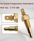 Ground Thermostat Switch 1/8 NPT Automotive Fan Control With 190F On And 175F Off Grounding Fan Circuit Universal Fit For Cars And Trucks Durable Temperature Switch For Cooling Fans, brass close-up