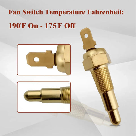 Ground Thermostat Switch 1/8 NPT Automotive Fan Control With 190F On And 175F Off Grounding Fan Circuit Universal Fit For Cars And Trucks Durable Temperature Switch For Cooling Fans, brass close-up
