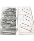 555 Piece Zinc Plated Cotter Pin Assortment Kit With R Clips Hair Pins For Automotive Repair Tractor Accessories And Small Engine Maintenance Heavy Duty Fasteners Set Durable Must Have Gear For Quick Fixes, clear plastic case with assorted cotter pins