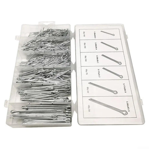 555 Piece Zinc Plated Cotter Pin Assortment Kit With R Clips Hair Pins For Automotive Repair Tractor Accessories And Small Engine Maintenance Heavy Duty Fasteners Set Durable Must Have Gear For Quick Fixes, clear plastic case with assorted cotter pins
