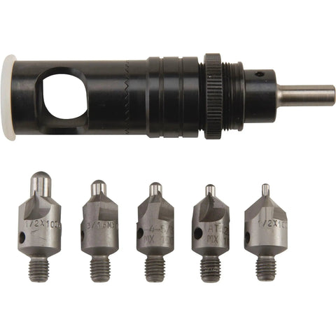 Microstop And Countersink Kit For Pneumatic Tools With Nylon Tip To Protect Sheet Metal, 3000 RPM Rating, 5/8 Inch Cutter Capacity, Accepts 1/4-28 Countersinks, Includes 100 Countersinks In 3/32, 1/8, 5/32, 3/16, And 1/4 Inch
