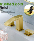 Brushed Gold Bathroom Sink Faucet 3 Hole Widespread Waterfall Basin Faucet With Pop Up Drain in brushed gold finish