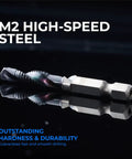 Metric M3 To M10 6Pc Combo Drill And Tap Bit Set with TiAlN coating, M2 high-speed steel, on black background.