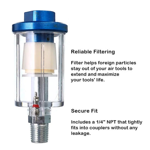 Water Oil Separator Filter Set For Spray Guns And Air Compressors One Quarter Inch NPT Thread Aluminum Housing