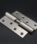 Close-up of Automatic Door Closing Hinge With Lifting Mechanism Stainless Steel Self Closing Hinge Pair Silver Finish
