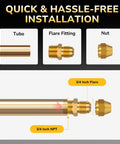 Brass tube fitting: 3/8 in male flare to 1/2 in NPT female, with nut; front view.