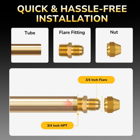 Three Eighths Inch Male Flare To Three Eighths Inch NPT Male Brass Tube Fitting Half Union Coupling Flared Connector For Propane Gas Fuel Refrigeration Durable Brass Pipe Connector 2 Pack showing 3/8 flare tube to 3/8 NPT brass fitting