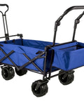 Heavy Duty Collapsible Wagon With Removable Canopy 220 lb capacity foldable beach wagon with big rugged wheels, blue color