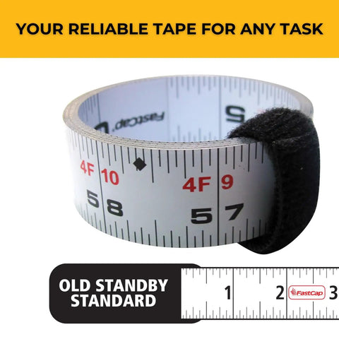 Peel And Stick Measuring Tape With Dual Sided Print, 16 Ft Long By Seven Eighths Inch Wide, shown coiled with metric and standard markings.