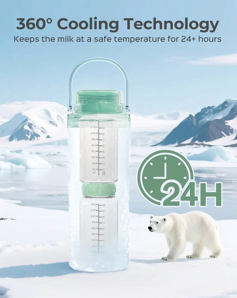 Keep It Crisp On The Fly With This Game Changing 22 Oz Breast Milk Cooler Bottle with 360° cooling technology and two vials