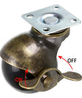 Side view of 2 Inch Ball Caster Wheel Plate Caster with Brakes for Furniture and Cabinets Vintage Antique Swivel Caster