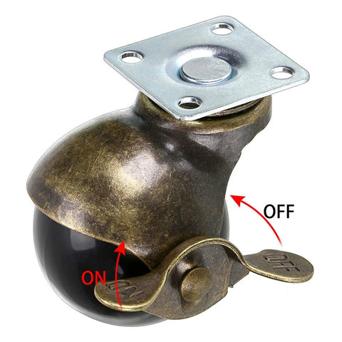 Side view of 2 Inch Ball Caster Wheel Plate Caster with Brakes for Furniture and Cabinets Vintage Antique Swivel Caster