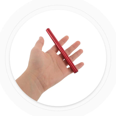 Person holding a red aluminum piece from 5 Piece Aluminum Tent Pole Repair Tube Connector Kit For Camping Tents Replacement Sleeve Lifesaver Quick Fix For Damaged Poles Universal Fit Outdoor Gear And Accessories.