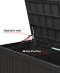 180 Gallon Resin Outdoor Deck Box Waterproof Storage Chest For Patio Furniture Cushions Pool Accessories Black with open lid