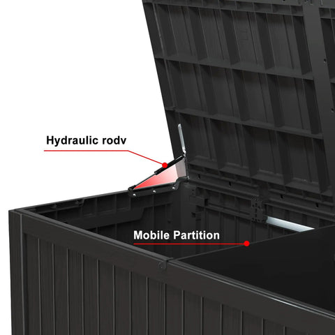 180 Gallon Resin Outdoor Deck Box Waterproof Storage Chest For Patio Furniture Cushions Pool Accessories Black with open lid