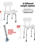 Shower Chair Set Of 3 With Back Scrubber And Sponge, Anti Slip Bath Stool With 8 Adjustable Heights 13 To 19 Inches, Aluminum Legs, Tool Free Assembly, Portable Elderly Bath Chair With Removable Back, Supports Up To 350 LBS.