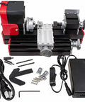 Compact Mini Benchtop Lathe 20000Rpm Smooth Cutting Power Tool Featuring No Hassle 12V Protection, accessories and power supply included.