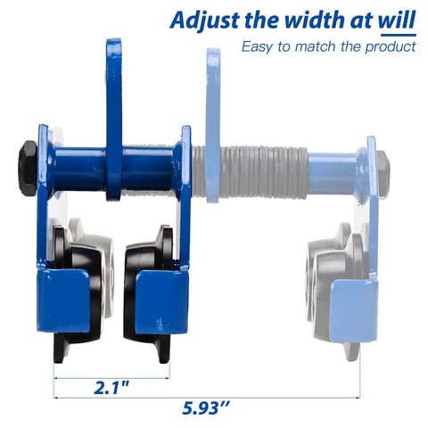 Front view of Beefy Heavy Duty 2200 Lbs Manual Push Beam Trolley For I Beam Track adjustable width 3 to 6 inches.