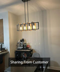 Antique Wood Chandelier For Kitchen Island With 4 Lights, 31.5 Inch Rectangular Pendant In Black Rustic Farmhouse Style