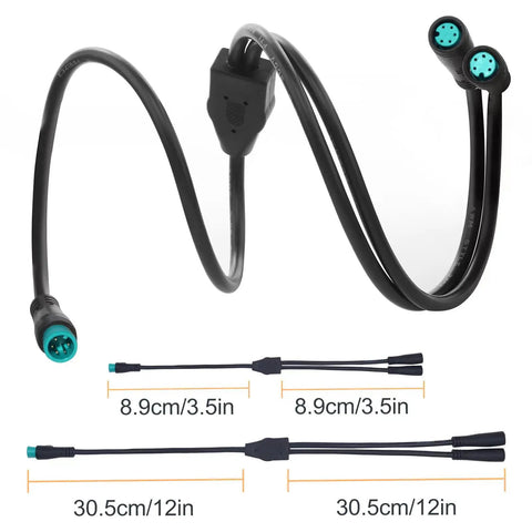 Y Splitter Extension Wire With Julet Type 5pin Connector for Bike Headlight Cable, 7 Inch Length, Waterproof, shown with dimensions