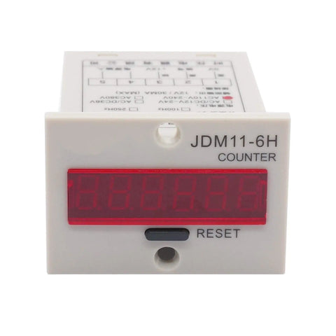Led Auto Display Digital Counter 0-999999 With Hall Proximity Sensor 10mm Detection Distance NPN Normally Open Output 110-240V AC Power Six Digit Counter With Holder Included For DIY Automation Projects, front view