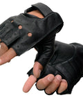 Men's Black Perforated Leather Motorcycle Gloves With Gel Padded Palm, Fingerless Open Knuckle, Great Grip And Vibration Reduction For Riding, SH195, Extra Large