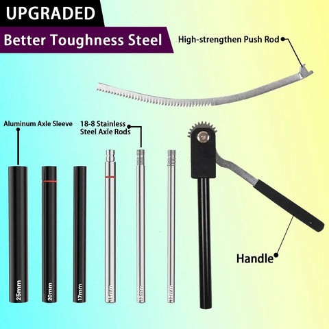 Heavy Duty Dirt Bike Tire Changing Kit For 16 To 21 Inch Wheels with axle sleeves, stainless steel rods, and push rod