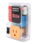 Heavy Duty Automatic Voltage Protector With Over And Under Voltage Cutoff Surge Shield For Fridge And AC And Home Electronics, transparent casing, 120V outlet, side switch.