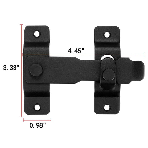 Matte Black Flip Latch Gate Latch Lock For Barn Fence And Sliding Doors Heavy Duty Stainless Steel Gate Hardware, dimensions shown