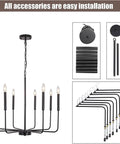 Dope Black Farmhouse Dining Room Chandelier With Adjustable Height Eight Candle Arms Pendant Light Fixture parts layout