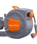 Retractable Garden Hose Reel 1/2 Inch By 72 Feet Wall Mounted With 9 Function Sprayer Any Length Lock 180 Degree Swivel And Auto Slow Rewind