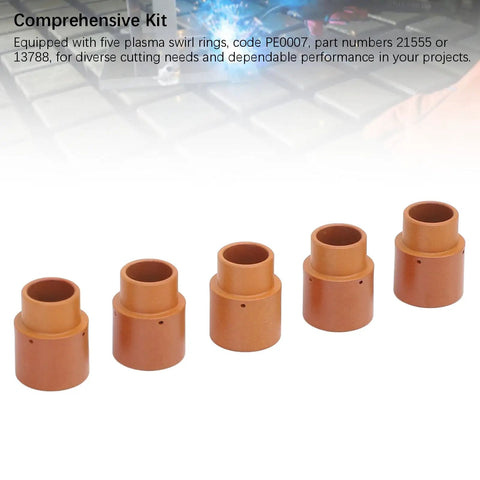 Five Piece Plasma Swirl Ring Kit for Versa Cut 40 Torch CB50 CB60 CB70, flame retardant ABS cutting consumables aligned.