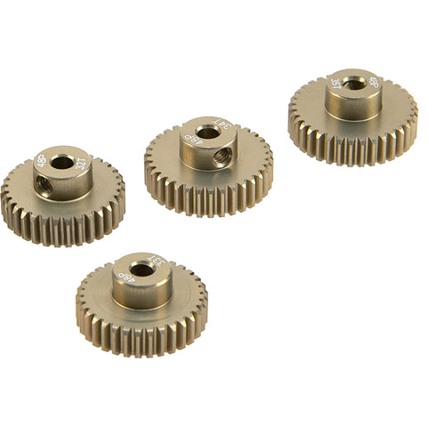 7075 Aluminum 48P Pinion Gear Set 32T 33T 34T 35T For 3.175mm Shaft One Eighth Inch RC Car Motors Fits HPI Losi Axial Traxxas Tamiya One Tenth Scale 4 Pack Durable CNC Machined Aluminum For Precise Mesh And Easy Gear Swaps For RC Hobbyists