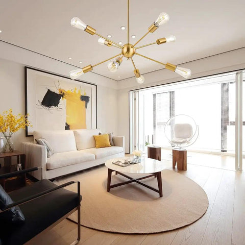 Mid Century Sputnik Chandelier With Eight Lights Industrial Vintage Black Starburst Flush Mount Ceiling Light For Kitchen Dining Room Bedroom And Hallway Modern Pendant Lighting That Pops