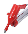 Red and chrome pistol grip of a Pistol Grip Grease Gun With 11 Inch Flex Hose One Hand Operation 2400 6000 PSI 14 oz Air Operated