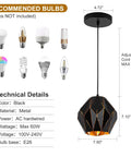 Black Industrial Pendant Lights For Kitchen Island With Geometric Diamond Shade details and recommended bulbs