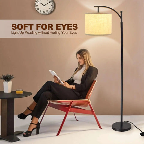 Arc floor lamp with lantern shade for farmhouse style living room and bedroom, tall industrial reading light with 3 color temperatures.