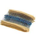 Pro Grade Electronics Component Kit With 1390 Pieces Including LEDs, Diodes, Transistors, Resistors, Capacitors And Electrolytic Capacitors For DIY Enthusiasts And Pros To Tackle Any Project resistors bundle on kraft paper