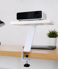 Height Adjustable Desk Leg For Desk Heightening And Organization supporting a monitor, attached to desk, white iron material