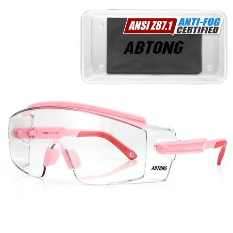 Over Eyeglasses Safety Glasses With ANSI Z87.1 Certification Clear UV380 Anti Fog Wraparound Lenses Adjustable Temples