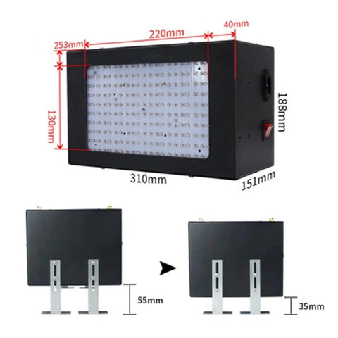 Badass LED UV Curing Lamp For 3D Printing And Resin Builds, sleek design with dimensions 310mm x 188mm x 151mm for efficient use.