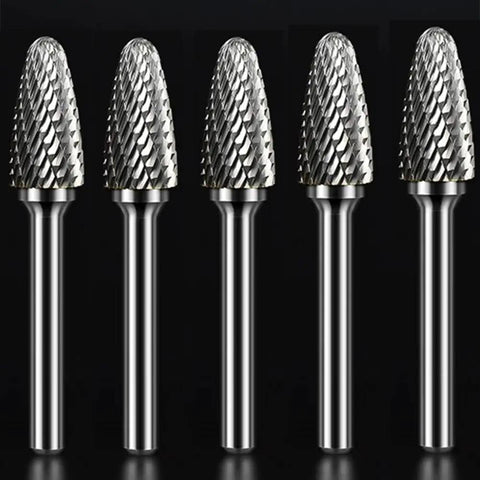SF-5 Tungsten Carbide Burr Set Double Cut Rotary Burrs Tree Shape Radius End For Die Grinder One Half Inch Cutter Diameter And One Inch Cutter Length With One Quarter Inch Shank Pack Of Five Heavy Duty Metalworking Tools