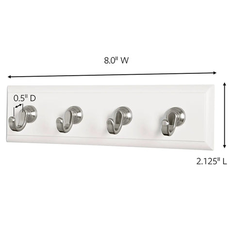 Front view of Quartz Key Rail For Damage Free Wall Organization No Drill Mount Includes One Rail Six Adhesive Strips Holds Up To Two Pounds