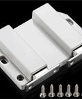 Heavy Duty Magnetic Cabinet Latches For Hidden Doors And Concealed Handles, touch-release mechanism, with screws, close-up view.