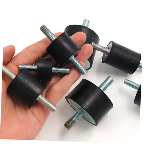 Top Tier Rubber Isolator Mounts For High Elasticity Vibration Dampening Pads shown in hand with steel threading for easy install.