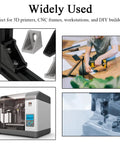 Image depicting the usage of the 252 Piece M5 T Nuts And T-Slot Bolts Extrusion Accessories Kit with 3D printers and CNC frames.
