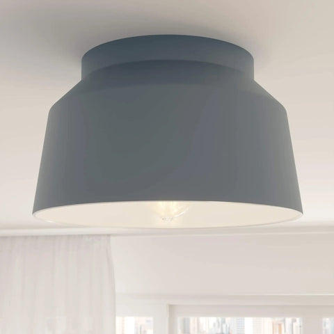 Indigo Blue Flush Mount Ceiling Light With Dimmable Modern Bell Shade For Bedrooms, Kitchens, Foyers And Bathrooms, Medium Size