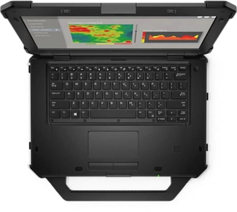 Latitude Rugged Extreme 7424 Laptop With A Bright 14 Inch Fhd Touchscreen powered by Intel Core i5 8350U, top view with keyboard and display.